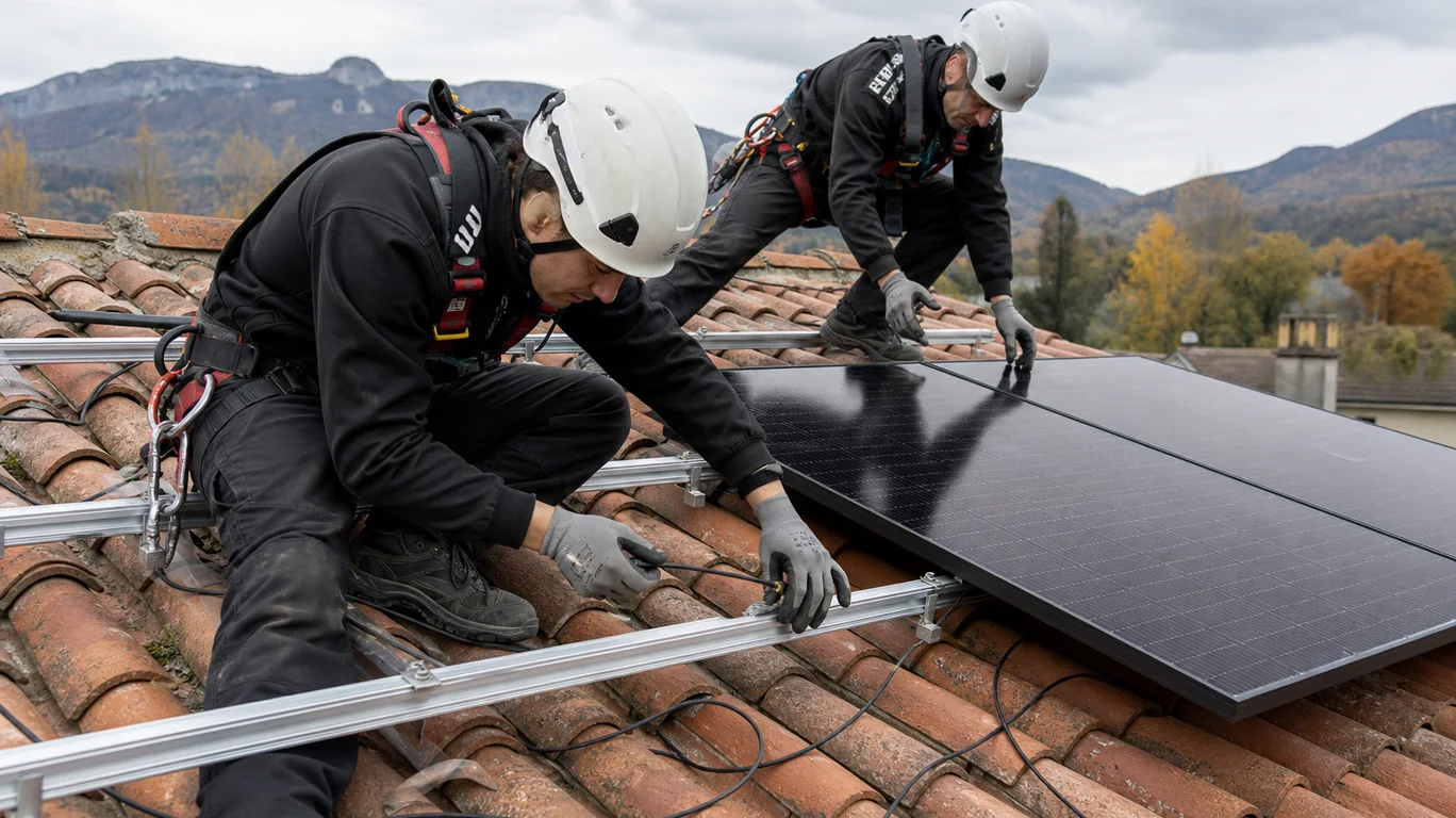 Pose sécurisée de panneaux solaires pour un chantier près de Grenoble